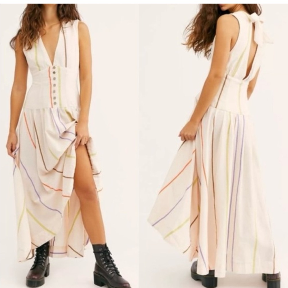 Free people ivory and multicolored midi/ maxi dress